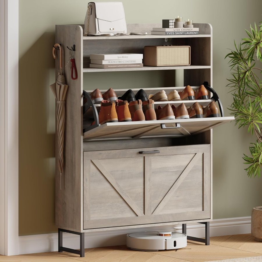 Xixini Shoe Cabinet with 2 Flip Drawers