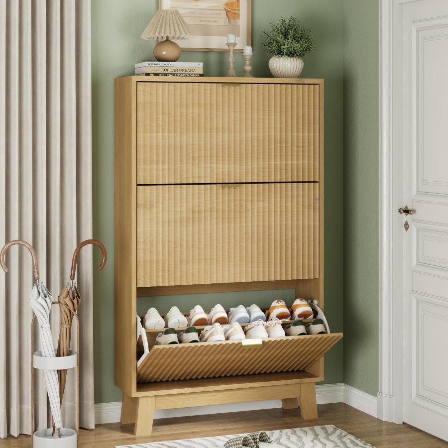 Xixini Shoe Cabinet with 3 Flip Drawers