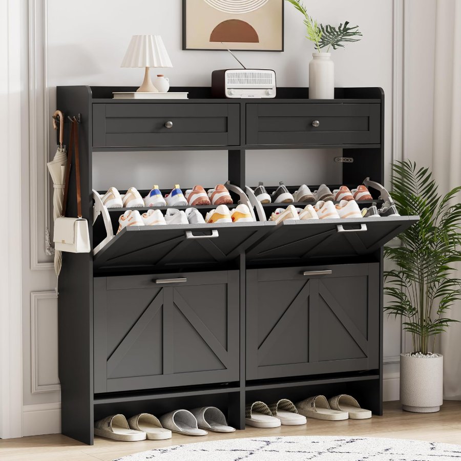 Xixini Shoe Cabinet with 4 Flip Drawers & 2 Top Drawers