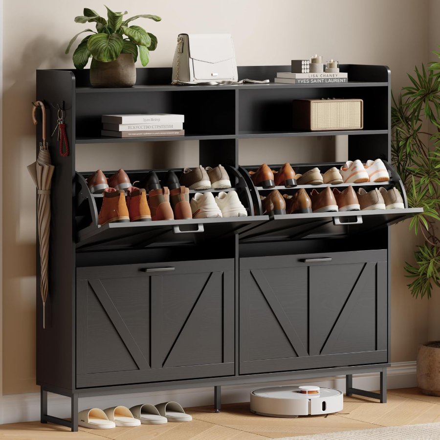 Xixini Shoe Cabinet with 4 Flip Drawers